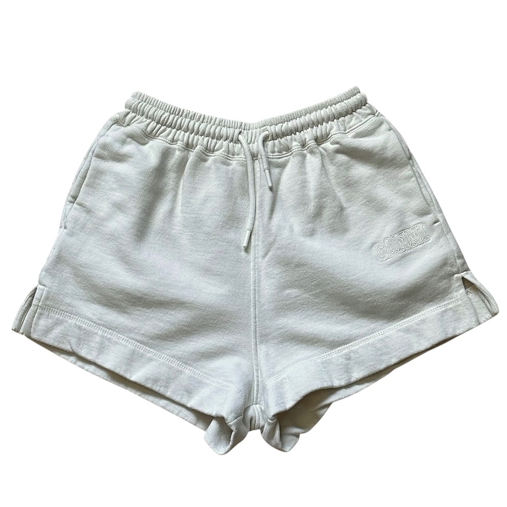 Ganni Software Isoli Shorts Light Beige Cream Organic Cotton Collegiate Logo S